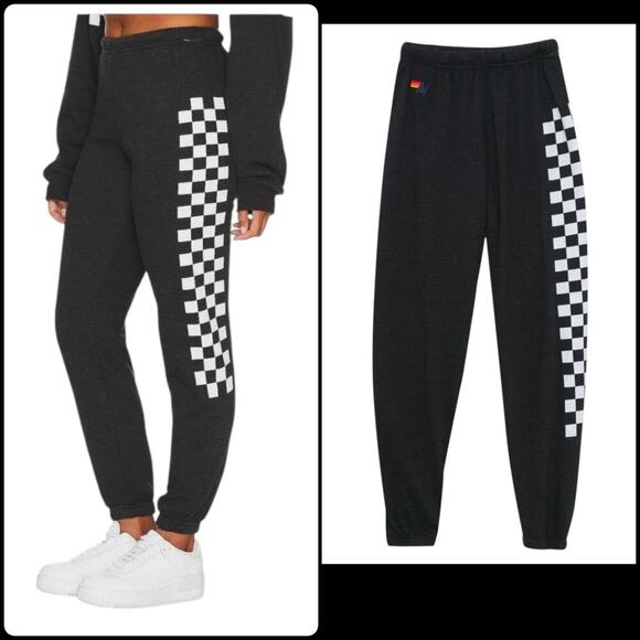 Aviator Natiom Womens Black/White Checkered Leg Sweatpants/ Joggers | PRELOVED - Picture 1 of 16